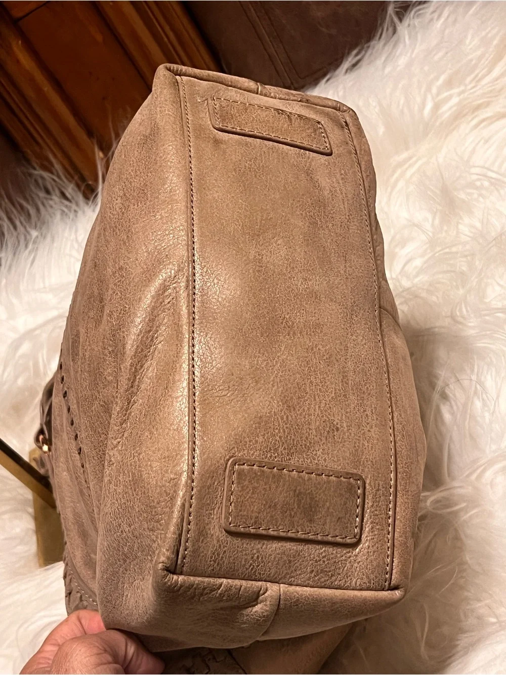 HOBO Taupe Braided-Handle soaf Leather Hobo Shoulder Bag
